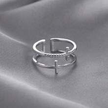 Double Cross Ring Women's Opening Simple  Flash Diamond Index Finger Ring  Ins Ring - Bạc - Xem 1