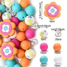 70pcs Colorful Flower Silicone Bead Set - Ideal For DIY Crafting Keychains, Necklaces, Bracelets, Decorative Pens, Jewelry And Pendants