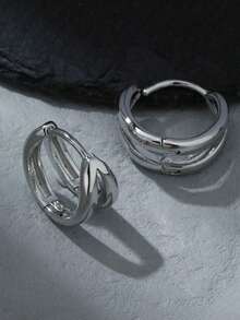 1 Pair Minimalist Double-Layer Arc Hoop Earrings, Unisex Circular Earrings, Versatile Minimalist Style Cool Jewelry For Men And Women, Suitable For Daily Wear, Festivals, And Parties - Silver - View 7