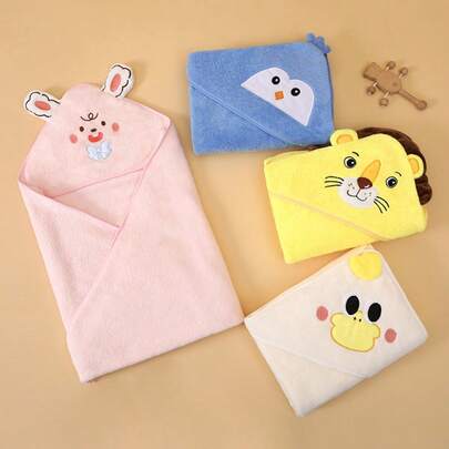 1pc Ultra-Soft Microfiber Baby Hooded Towel, Suitable For 0-3 Years Old Infants & Toddlers, Multifunctional Cartoon Baby Blanket, Soft Baby Blanket, Soft & Comfortable Skin-Friendly, Cartoon Design, Newborn Hooded Bath Towel, Super Absorbent Kids Bath Towel, Machine Washable, Essential For Autumn/Winter, Great Gift For Halloween, Christmas