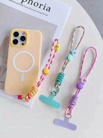 1pc Floral Phone Lanyard, Colorful Dopamine Camera Keychain, Anti-Lost Wrist Strap, Suitable For Water Bottle, Bag, Short Phone Case Lanyard