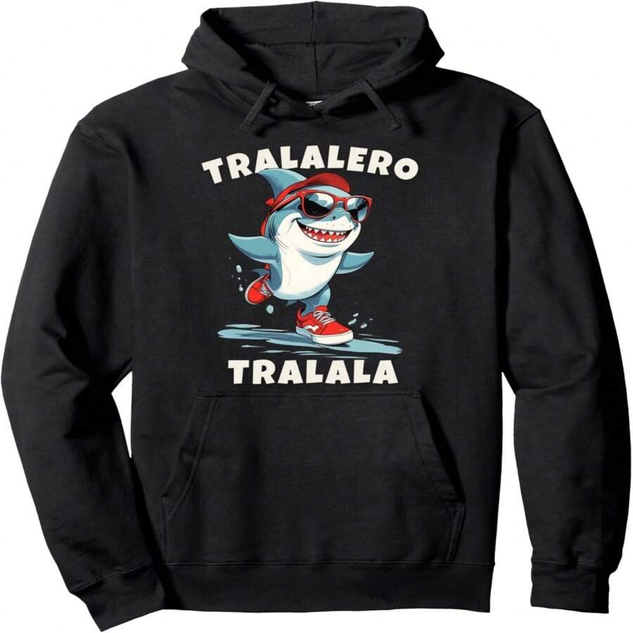 Funny Shark Sneaker-Wearing Meme Gen Alpha Tralalero Tralala Pullover Hoodie - 黑11 - 查看 1