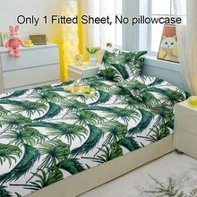 1 Peça Lençol Ajustável com Estampa de Folha de Palmeira Respirável, Capa de Colchão Macia e Confortável para Quarto, Quarto de Hóspedes e Dormitório, Protetor de Colchão, Roupa de Cama (Fronha Não Incluída)