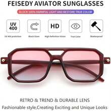 FEISEDY Vintage Square 70s Flat Aviator  Women Men Classic Retro Stylish Frame   B2622(025 Dark Red Frame & Pink Blue Lens 52 Millimeters) - Loại 12 - Xem 6