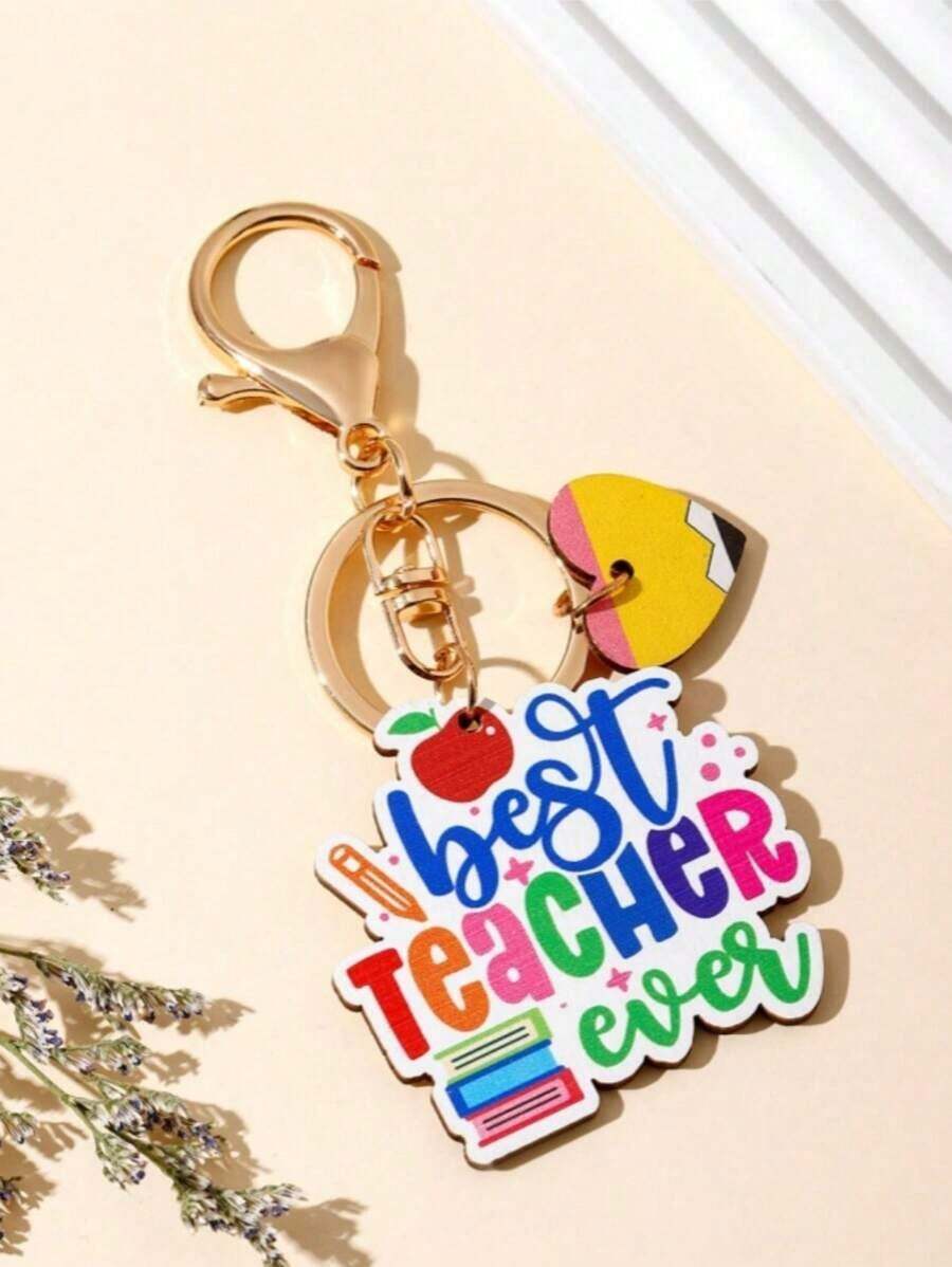 1pc Unisex TEACHER Wooden Pencil Keychain Graduation Season Gift For Teachers, Teacher's Day Present, Backpack Charm Thank You Gifts Teacher Accessories - 多色 2 - 查看 1