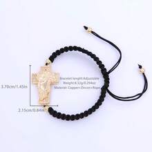 Braccialetto intrecciato casual alla moda con croce/figura di Gesù in oro, gioiello religioso di stile per uomo, adatto per uso quotidiano