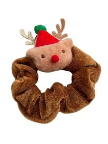 1 pieza Scrunchie con diseño de reno de Navidad, árbol de Navidad, Papá Noel, accesorio de pelo elástico para mujer, adorno lindo, decoración del hogar, decoraciones navideñas, decoración de habitación de invierno