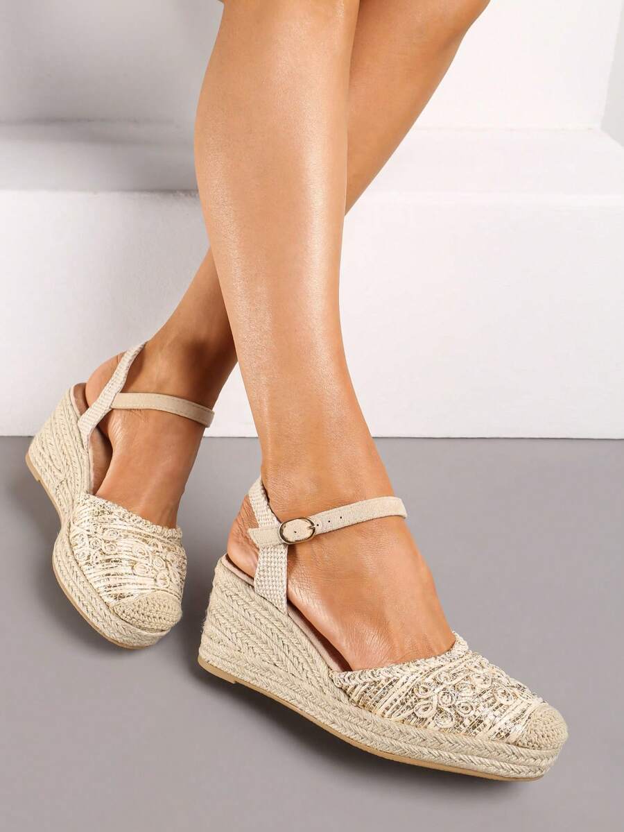 Zeppe espadrillas boho - sandali estivi da donna per uso casual e da viaggio - Beige - Visualizzare 1