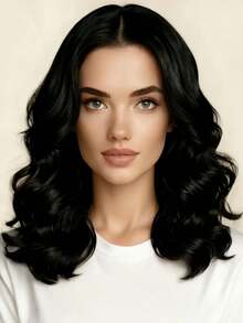 Women's Black Wavy Curly Heat-Resistant Synthetic Wig, Fashionable, Elegant, Versatile For Daily Wear, Parties, Cosplay - Multicolor - View 8