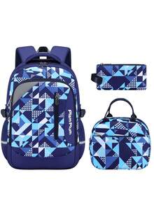 1 pezzo Set di zaino alla moda con stampa argyle, design a scomparti multipli di grande capacità, chiusura con doppia cerniera, tasche laterali per bottiglia d'acqua e ombrello, adatto per uso quotidiano e viaggi, zaino in poliestere resistente all'acqua, regalo per il ritorno a scuola e il Natale