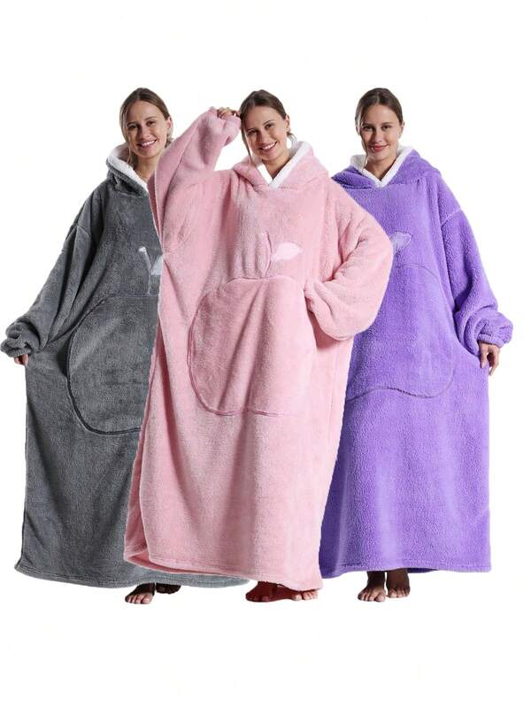 Cobertor vestível com capuz grande, cobertor solto com capuz, cobertor supermacio, quente e confortável com bolso frontal tipo maçã, adequado para homens e mulheres, melhor presente com bolsos grandes, roupa confortável para usar em casa