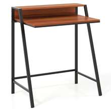 GOFLAME Computer Desk With Monitor Stand,80 Cm Small Desk Compact Desk With Ample Storage Space, 2-Tier Workstation Desk, Space-Saving Study Writing Table Dressing Table With Trapezoidal Structure For Home Office - Brown - View 3