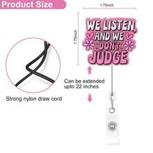 1pc We Listen Acrylic Glitter Design Retractable Badge Reel, Belt Clip Retractable Badge Holder, Suitable For Nurses, Doctors, Students, Workers And Volunteers - Mint Blue - View 2