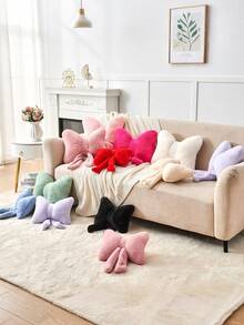 Pink Bow-Shaped Pillow, 12-Inch Bow-Shaped Pillow, Faux Rabbit Fur Soft Bow Cushion, Beautiful Bow Decorative Pillow, Suitable For Beds, Sofas, Couches, And Home Decor, For Everyday Parties And Christmas Decorations. - Pink - View 6