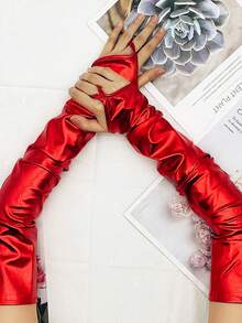 1 Pair Solid Color Coated Fabric Fingerless Tight-Fitting Reflective Couple's Intimate Stage Performance Gloves, Suitable For All Seasons - A - View 3