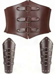 1 Set Of 3 Medieval Viking Renaissance Style Triple Circle Wrist Cuffs, Suitable For Costume Attire