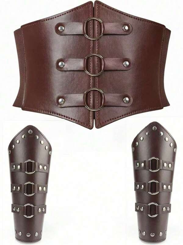 1 Set Of 3 Medieval Viking Renaissance Style Triple Circle Wrist Cuffs, Suitable For Costume Attire