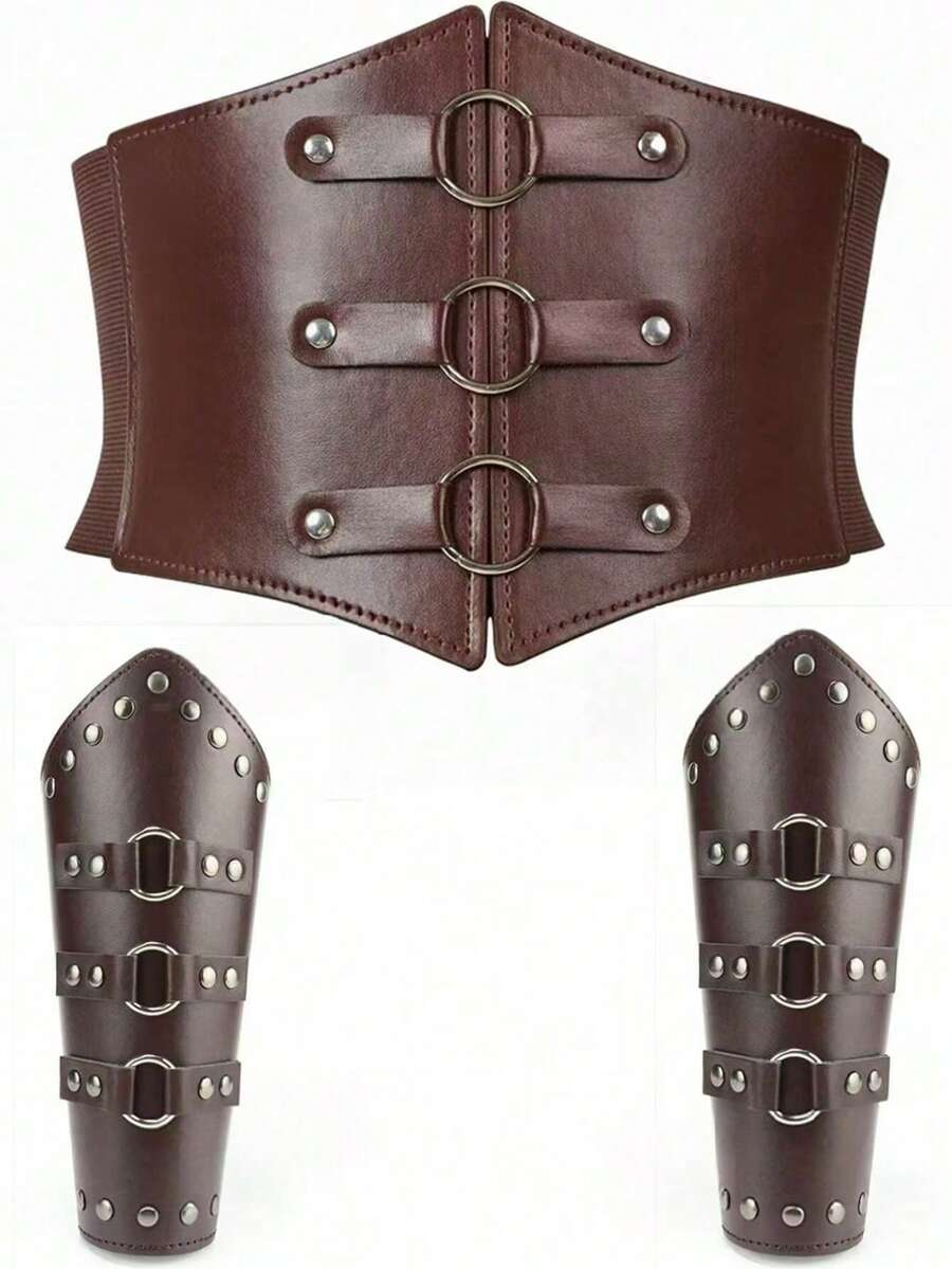 1 Set Of 3 Medieval Viking Renaissance Style Triple Circle Wrist Cuffs, Suitable For Costume Attire