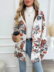 هودي سحاب مطبوع بطبعات الأزهار والأوراق والنباتات، للارتداء اليومي العادي