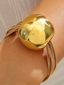 1pc Minimalist Vintage Coin Style Copper Chain Beaded CCB Large Bead Bracelet, Unique Design Jewelry Gift For Women, Versatile For Daily Wear And Any Occasion