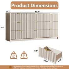 BVFUKA 63" Fluted Large Beige Dresser With Golden Handles ,9 Drawer Double Dresser, Modern Chest Of Drawers Wide Chest Of Drawers For Bedroom, Living Room, Entryway And Closet - Màu be - Xem 3