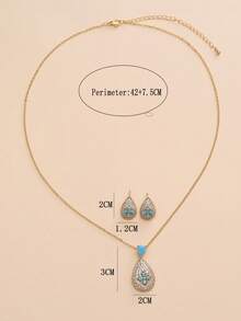 3 件套 18K 镀金水滴形绿松石和方晶锆石耳环项链首饰套装，适合日常佩戴和节日礼物 - 藍色 - 查看 11