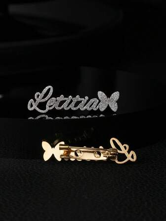 Personalized Fashion Matte Butterfly Custom Name Brooch, Stainless Steel Gold-Tone Unisex English Name Personalized Lapel Pin Badge, Custom Made For School Teachers And Employee ID Casual,Old Money,Unisex Custom,Personalized,Unique,Customized Ideal Gifts For Him,Ideal Gifts For Her Her,Boyfriend,Girlfriend,Family,Friends,Pets,Children,Grandparents,Customized Brooch,Street Casual Chic