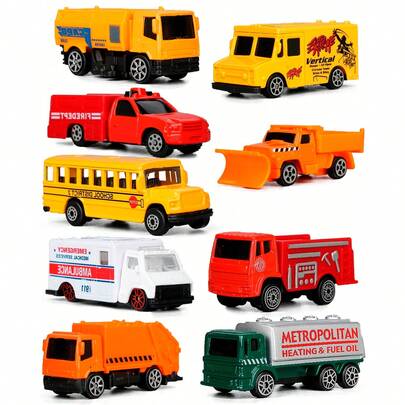 Hasbro ​Alloy Construction Vehicles 8-Pack - Fire Truck, Ambulance, Tanker & CocaCola Stickers, 3-Inch Mini Cars Gift Set For Kids Ages 3+​​