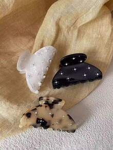 1pc/3pcs Set Versatile Acetate Elegant Retro Leopard Print Rhinestone Hair Claw Clips, Sophisticated Style For Thin Hair, Suitable For Daily And Casual Occasions Winter Hair Accessories Winter Hair Clip - Multicolor - View 6