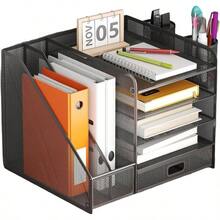 Tabletop Stationery File Holder Storage, Desk Organizer with Drawers, 13.78x11.02x12.01 Inches Portable Document Storage Container Work Home School Bedroom and Organization - inicial - Ver 6