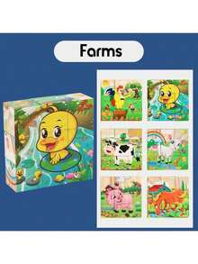 Wooden Block Puzzle Toddler 1-3-5 Years Kid Montessori Learning Games Educational Interactive Toys, Preschoolers Cube Puzzle