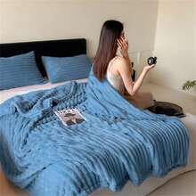 1pc Faux Rabbit Fur Blanket, Soft Fleece Blanket, Suitable For Bed, Sofa, Office Nap, Shawl, Skin-Friendly, Halloween Plush Blanket - Blue - View 6