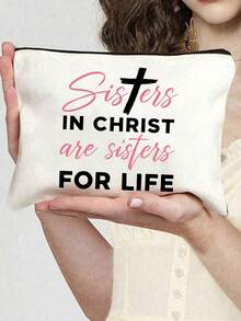 Sister's Gift, Birthday Gift For Sister-In-Law/Younger Sister, Graduation/Christmas Gift For Girlfriend/Younger Sister, Sisters In Christ Are Sisters For Life - Cosmetic Bag Gift, Large Capacity Women's Travel Makeup Bag, DIY Storage Bag, Gift For Girls, Lightweight Foldable Storage Bag, Suitable For Personal Travel Cosmetics Storage.