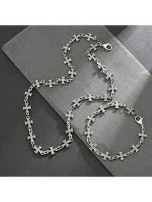 Titanium Steel Cross Necklace & Bracelet, Unisex Fashionable Accessories With High-End Feel, Suitable For Hip-Hop And Punk Style