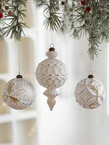 1pc Christmas Ball Ornaments White And Gold Rustic Christmas Ball Ornaments 4'' Vintage Christmas Tree Decorations Large Shatterproof Neutral Farmhouse Luxury Xmas Ornaments For Christmas Tree Home Decor - Multicolor - View 5