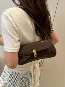 Women's Vintage Faux Oiled Leather Flap Decor One Shoulder Underarm Bag, Suitable For Dating, Outing, Party
