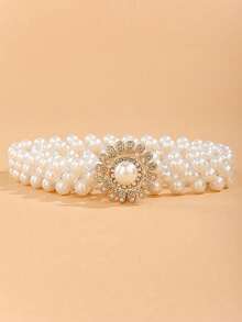 1 件简约设计时尚百搭儿童珍珠蝴蝶腰带 - 米色 - 查看 1