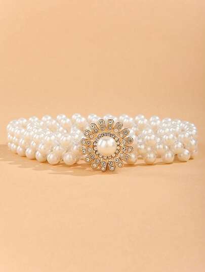 1 件简约设计时尚百搭儿童珍珠蝴蝶腰带