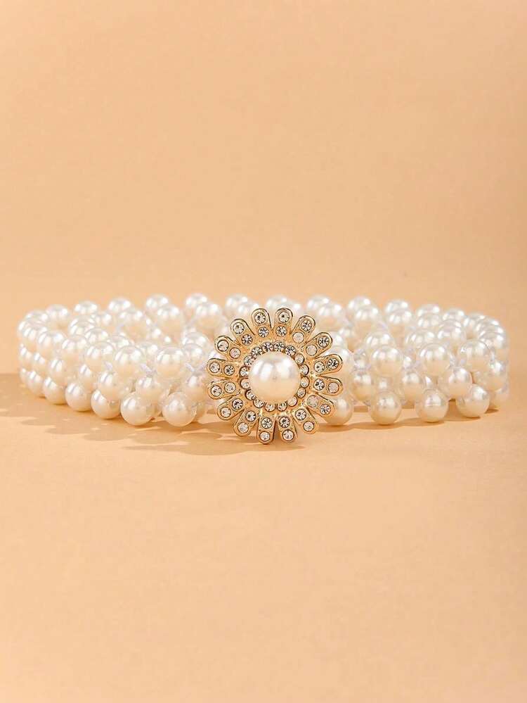 1 件简约设计时尚百搭儿童珍珠蝴蝶腰带 - 米色 - 查看 1