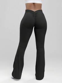 Women's Fashion Flare Yoga Pants Flare Leggings V Back Butt Lifting Wide Leg High Waist Gym Workout Yoga Pants, Breathable & Soft Activewear For Fitness Training - For Women - Suitable For Yoga, Pilates, Gym & Running - Perfect Gift For Fitness Enthusiasts - Black - View 3