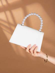 REMANLAND Luxurious Alluring Solid Color Pearl Handle Party Clutch, Exquisite Flap Women's Evening Bag With Detachable Metal Chain Shoulder Strap, Hidden Card Slots Suitable For Party, Ball, Banquet, Gathering, Wedding And Other Occasions - White - View 6