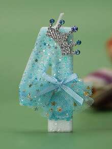 1 Peça Vela Numérica de Aniversário: Vela Numérica Azul com Saia de Coroa Azul, Vela de Número de Aniversário Fofa para Meninas, Decoração de Bolo de Festa de Aniversário - Perfeita para Comemorações e Festas de Halloween, Natal e Suprimentos para Eventos e Festas