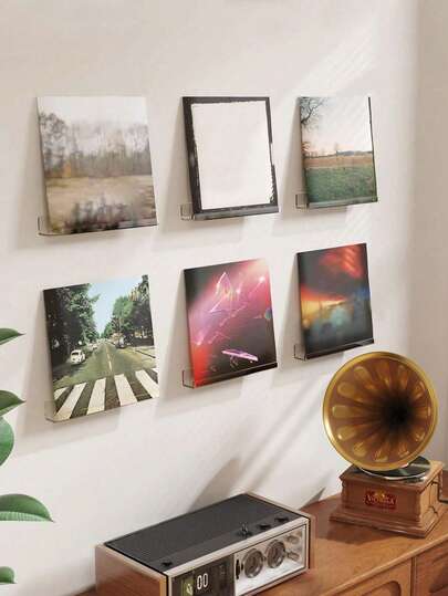 8 giá trưng bày đĩa than gắn tường bằng acrylic trong suốt, giá đỡ đĩa than vinyl màu đen bằng acrylic kèm phụ kiện lắp đặt, hộp đựng sơn móng tay, trưng bày đĩa than LP yêu thích của bạn