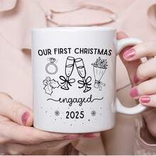 1Pc 11oz Engagement Christmas Coffee Mug, Gift For Couples, Our First Christmas Engaged, Engagement Present, Coffee Lovers Gift, Holiday Gift