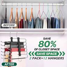 EstiloTendenciaPerchas Ganchos Para Pantalones, Perchas Plegables 6 En 1 De Acero Inoxidable, Percha De Acero Inoxidable En Forma De S, Organizadores De Almacenamiento Para Pantalones Faldas Bufandas (2)Calidad PremiumVersióN Mejorada - 2 - Ver 5