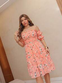 Short Lastex Dress/Short Sleeve/Off-Shoulder/Floral/Print/36-42/Women - 115-ROSA - 查看 5