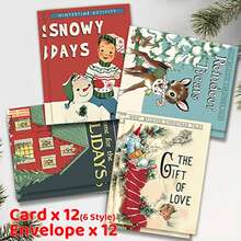 12pcs/24pcs Vintage Santa Claus & Reindeer Design Christmas Greeting Cards With Envelopes, Holiday & New Year Wishes, Chinese New Year Greetings, Christmas Winter Party Invitations, Christmas Decorations