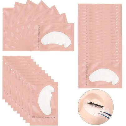 1 opakowanie (50 szt.) różowych perłowych naklejek na powieki w kształcie litery U, jednorazowe podkładki do przedłużania rzęs