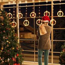 Luci a tendina natalizie a LED, luci a filo di rame a LED con design a cartone animato di Babbo Natale per decorazioni natalizie per interni, decorazioni per finestre, lampade natalizie, decorazioni natalizie per camera da letto di casa