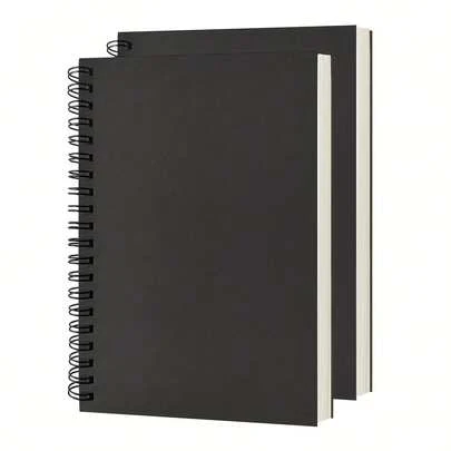 100 páginas/50 hojas Cuaderno de espiral en blanco, tapa blanda, libreta de bocetos, 19,05 cm x 12,95 cm, 100 g/m², (negro)
